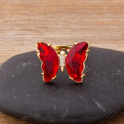 Nidin New Fashion Design Gorgeous Butterfly Ring Sweet 10 Colors Transparent Crystal Adjustable Rings for Women Party Jewelry