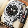 Top Brand Quartz Watches for Men Stainless Steel Dual Display Sport Wristwatch Waterproof LED Digital Electronic Men Clock