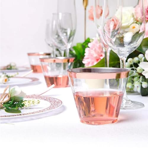 50 270ml Plastic Cups, Western Food Cups, Ice Cream Cups, 9oz Clear Plastic Cups, Disposable Hard Cups, Cocktail Cups, Weddings, Parties (Golden, 50 C