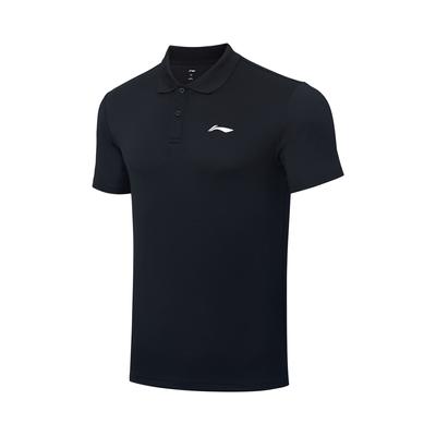 Li Ning Badminton Series Solid Color Logo Breathable Quick-Dry Polo Shirt Unisex Tops Black APLR125-9