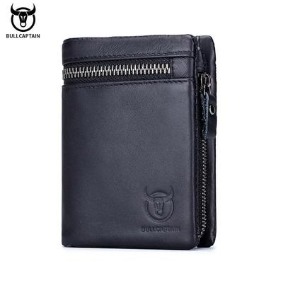 Short Tri-Fold Buckle Zipper Wallet Men's Cow Leather Wallet Coin Purse Money Bag Business Card Holder RFID Holder