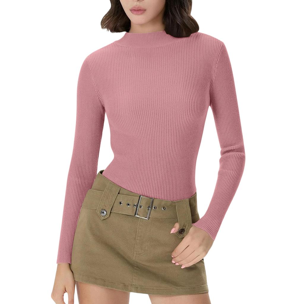Women's Everyday Casual ,Color Half,High Neck Long,Sleeve Knit Base Layer Top