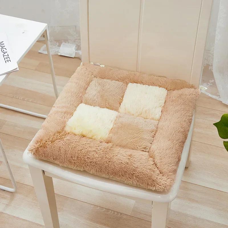 Thickened Seat Cushion Winter Plush Plaid Office Chair Cushion Thick Soft Floor Cushions Anti Slip Car Seat Mat Home Decor