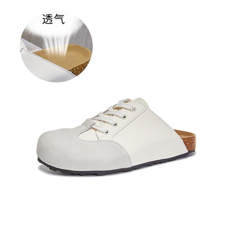 

Тапочки-мешки из натуральной кожи, летняя новинка 2025 года, модные повседневные универсальные сандалии на плоской подошве, модная женская обувь 40