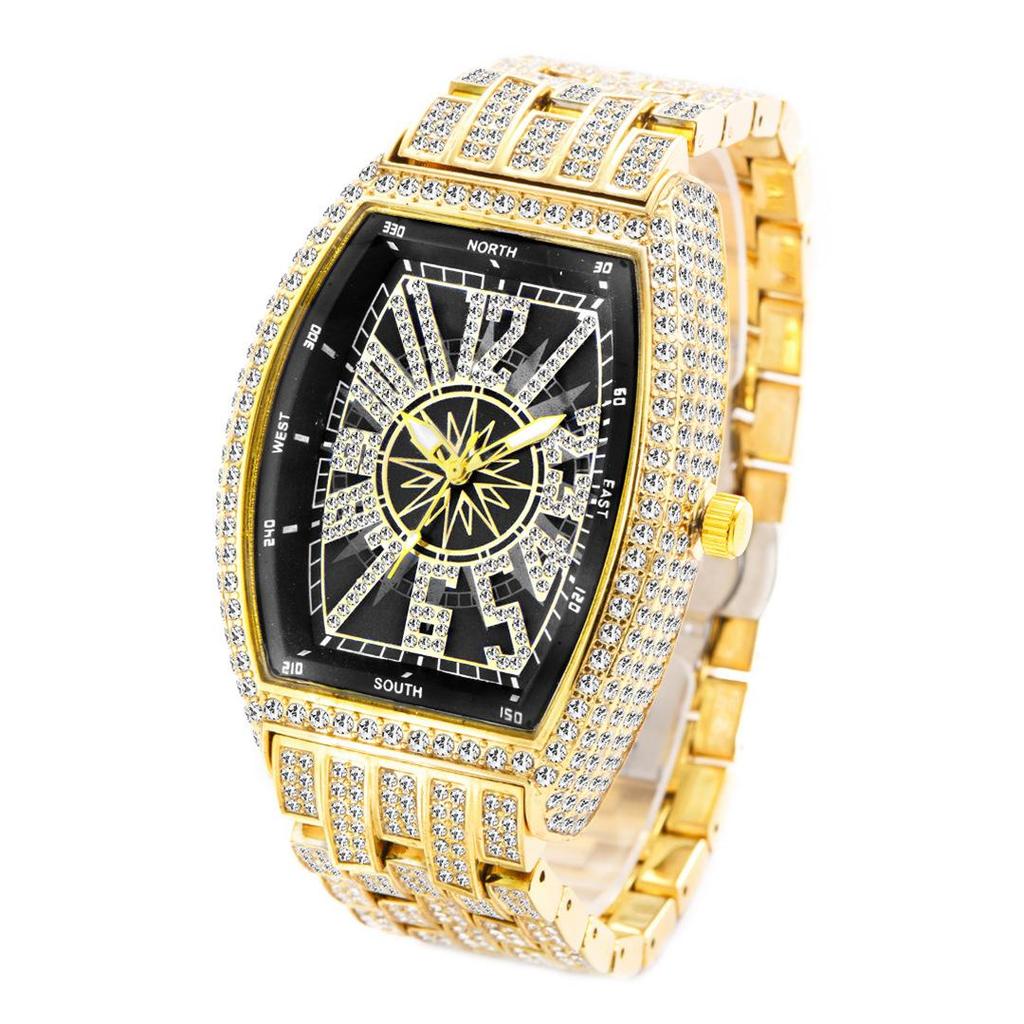 Luxury Mens Watches Fashion Hip Hop Iced Diamond Waterproof Tonneau AAA Quartz Wristwatch Male