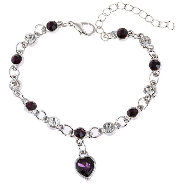 Hanging Heart-Shaped Cubic Zirconia Charm With Colorful Cubic Zirconia Stainless Steel Bracelet For Women