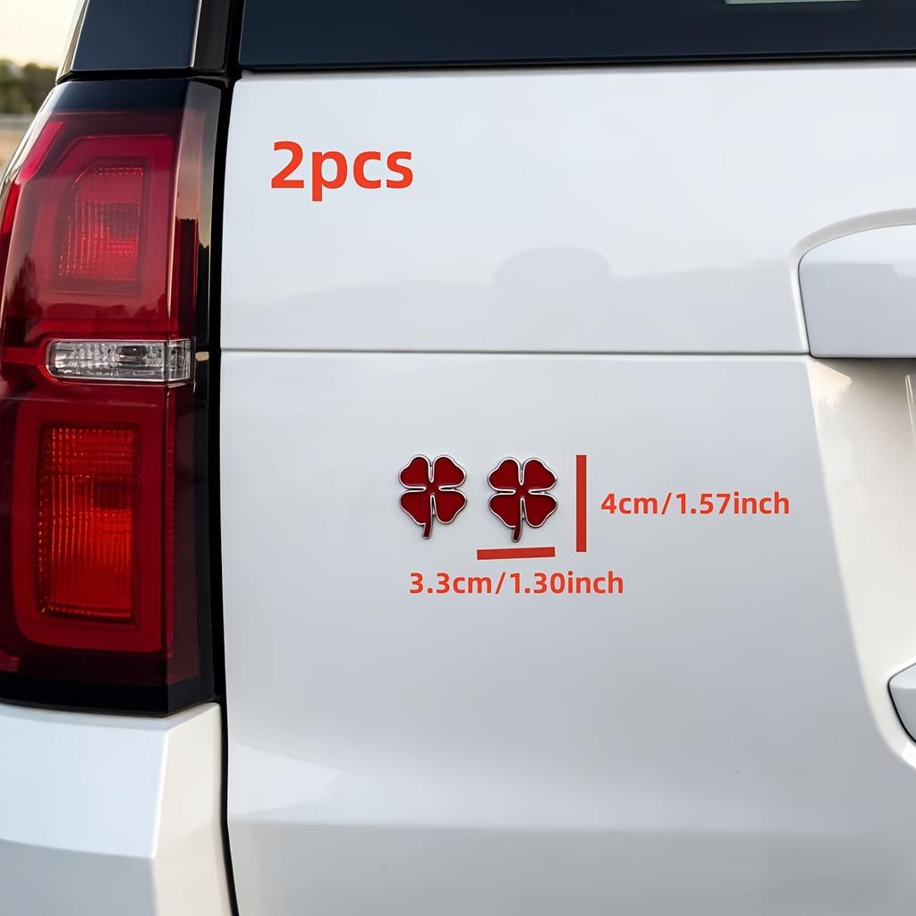 2pcs Car Decal Set, Emblem Modification, Metal Side Badge, Exterior Accessories, Waterproof and Sunproof Four-Leaf Clover Tail Badge,
