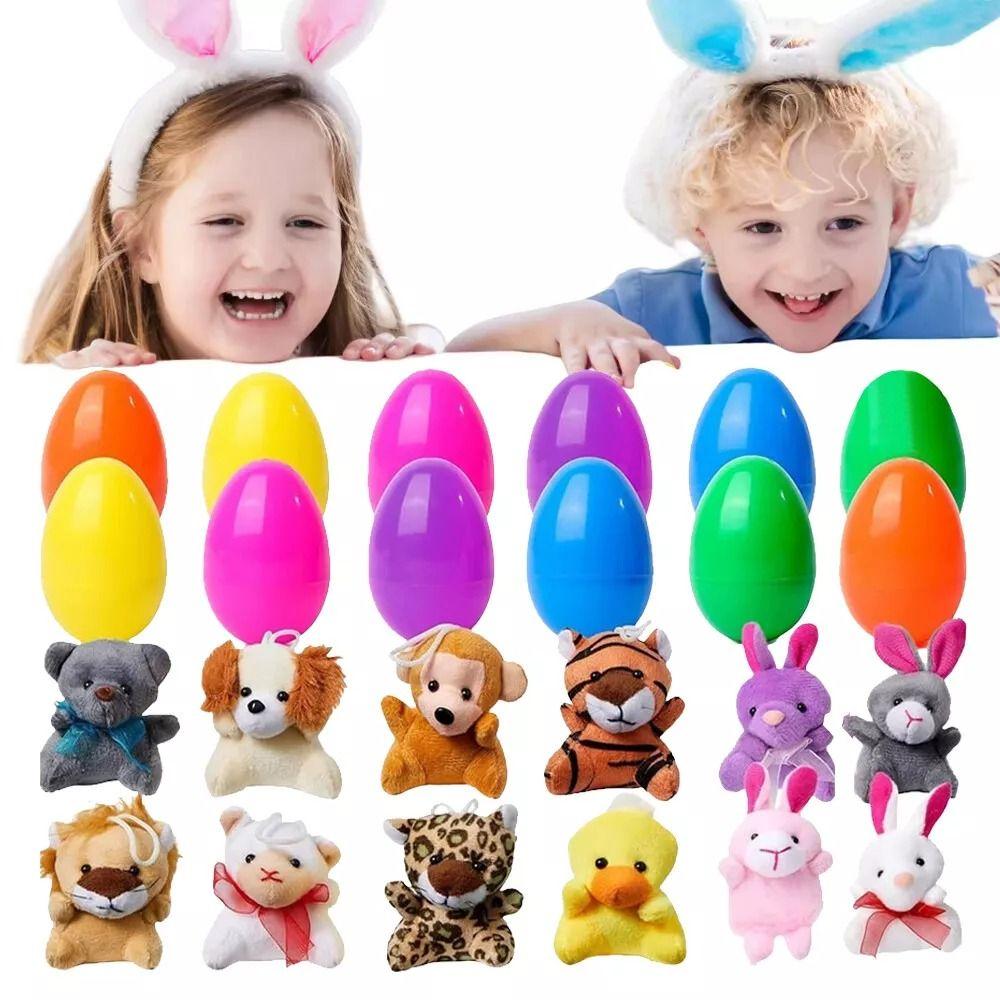 12/24 ks Mini plněná velikonoční vajíčka s plyšovými zvířátky Velikonoční překvapení vajíčka Předplněná velikonoční vajíčka