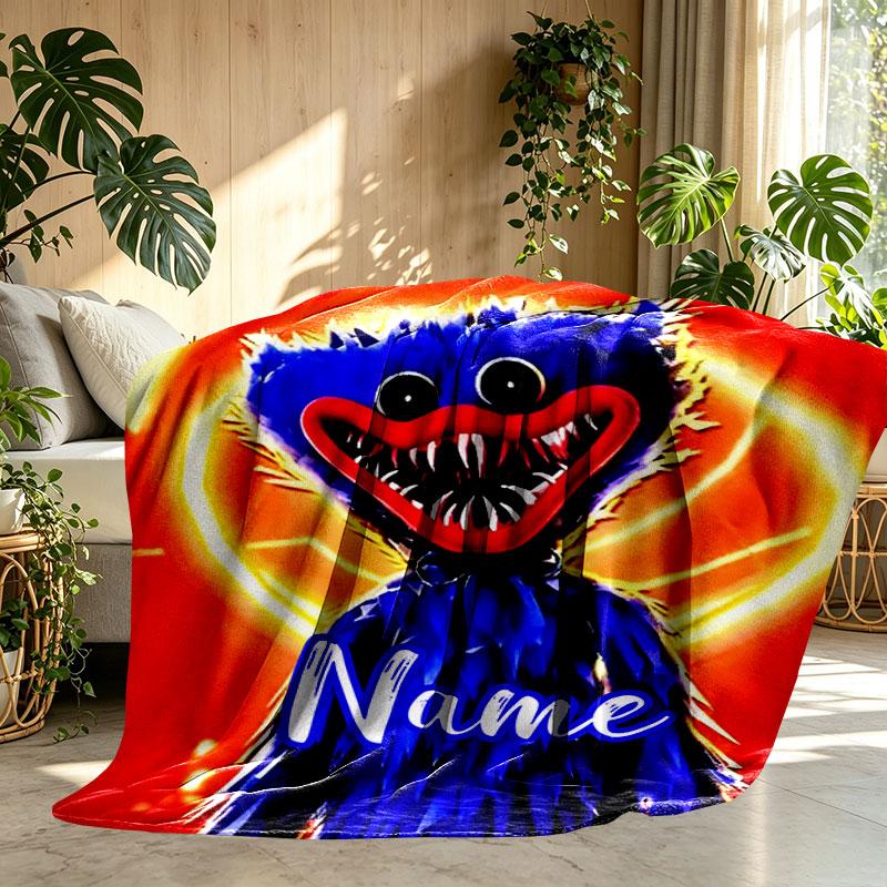 Custom Name Personalized Huggy Wuggy Print Blanket, Home Decor, Bedroom, Sofa, Camping, Couch, Gifts for Birthday Christmas
