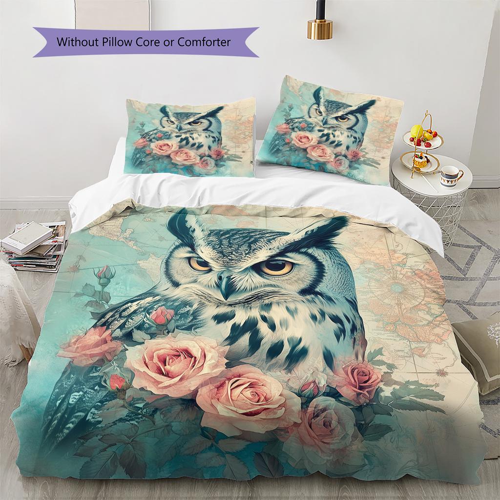 Map Flower Bird Pattern Bedding Quilt Set  Home Decoration  Gift (1 * duvet cover + 2 * pillowcase  without core)