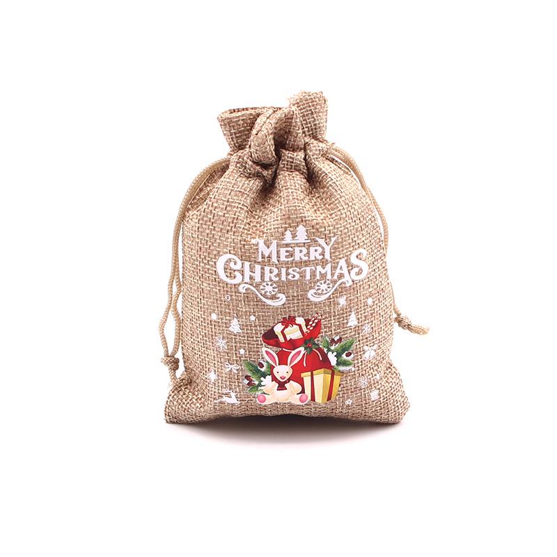 Jute-Style Christmas Gift Bag with Drawstring Closure - Small Candy & Apple Storage