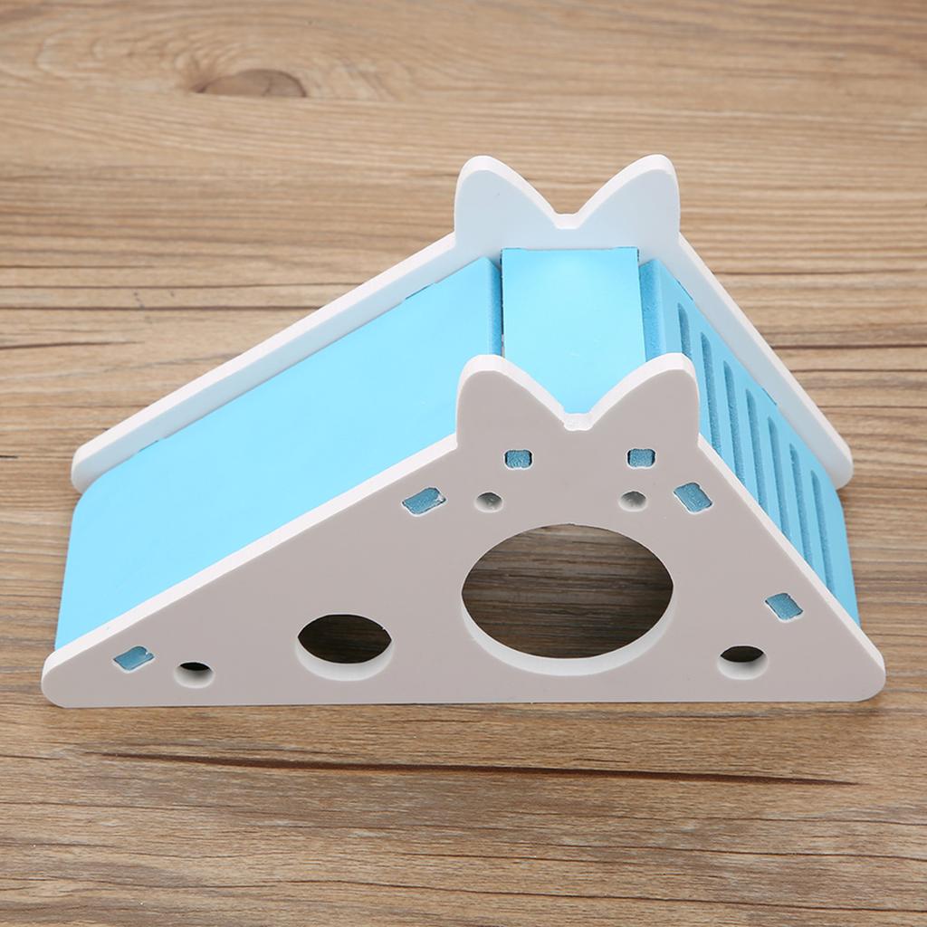 Wooden Hamster House Rest Nest Assembly Climbing Stairs Small Pet Exercise Playing Toy(Blue)