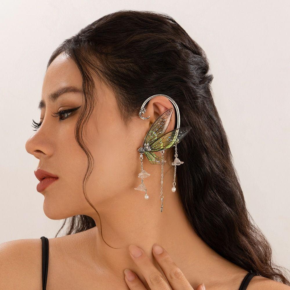 Korean Style Transparent Wings Elf Ear Cuff Tassel Single Side Ear Cuff  Girls Gift