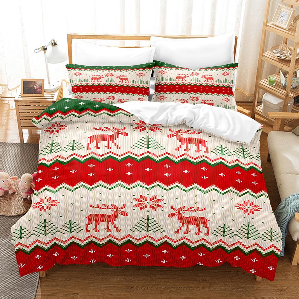 Christmas 3D Digital Printing Three-Piece Set, Bedding Kit, Christmas Knitting