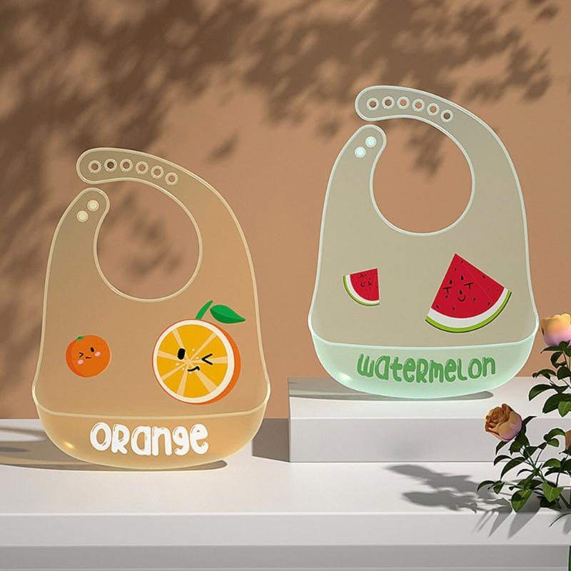 Baby Silicone Bib Cartoon Feeding Bib Waterproof Infant Boy Girl Washable Bib Food Spill Protective Bib with Food Pocket