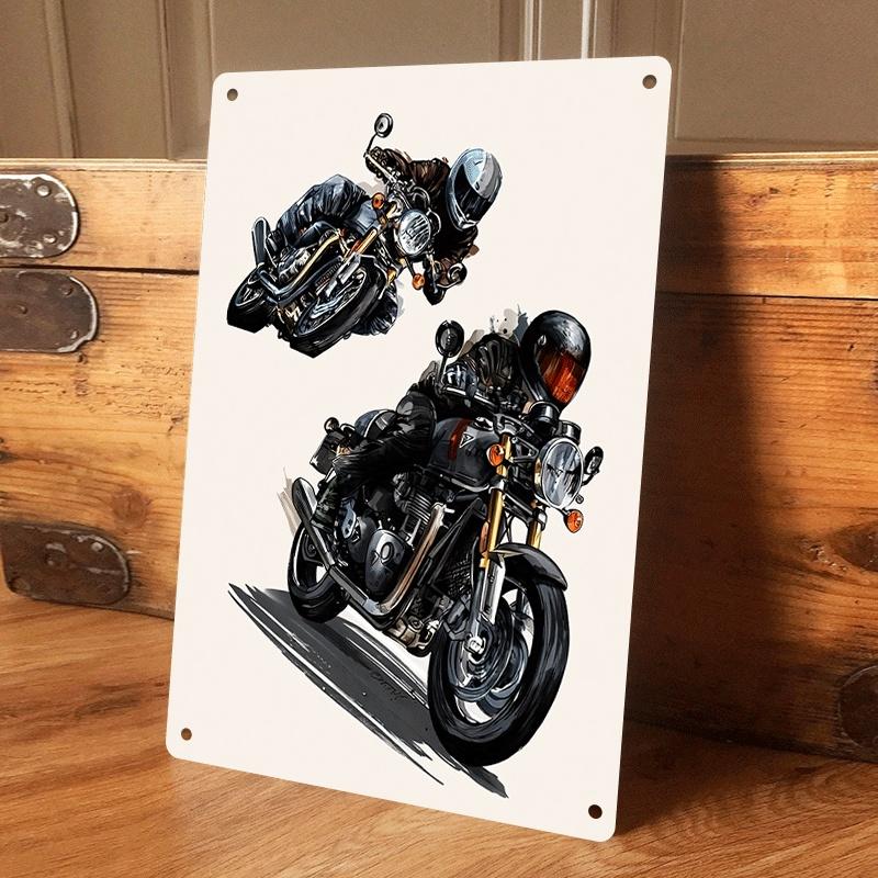 

1 piece of motorcycle riding art tin painting, retro motorcycle decorative painting, living room, study, bar wall hanging, home (as the picture,20x30cm)