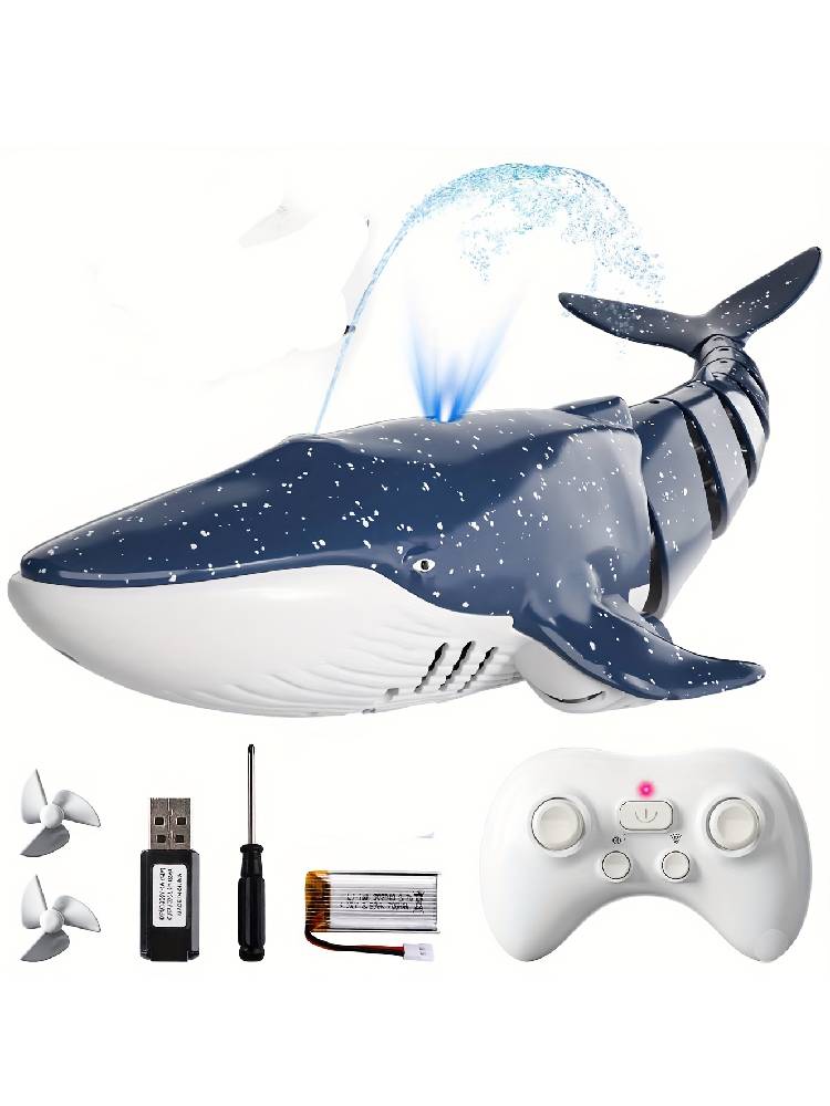 2.4Ghz Remote Control Whale Shark Toy, 1:18 Scale High Simulation Whale Shark Swimming Pool, Water Spray Function