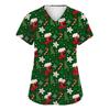 Women's Fashion Short Sleeve Christmas Print V-Neck Pocket Workwear Tops