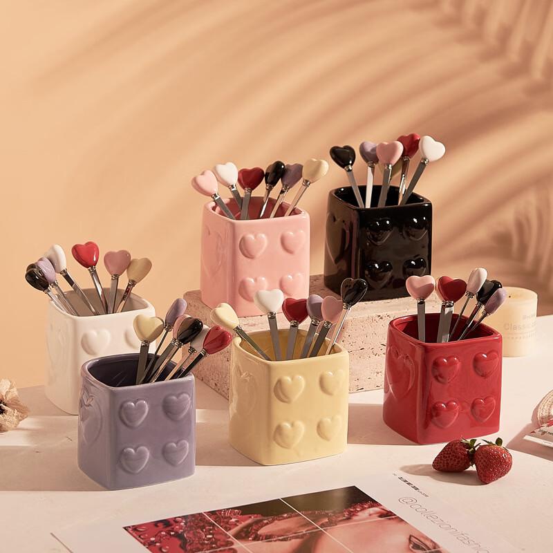 Heart-shaped Ceramic Fruit Fork and Spoon Set