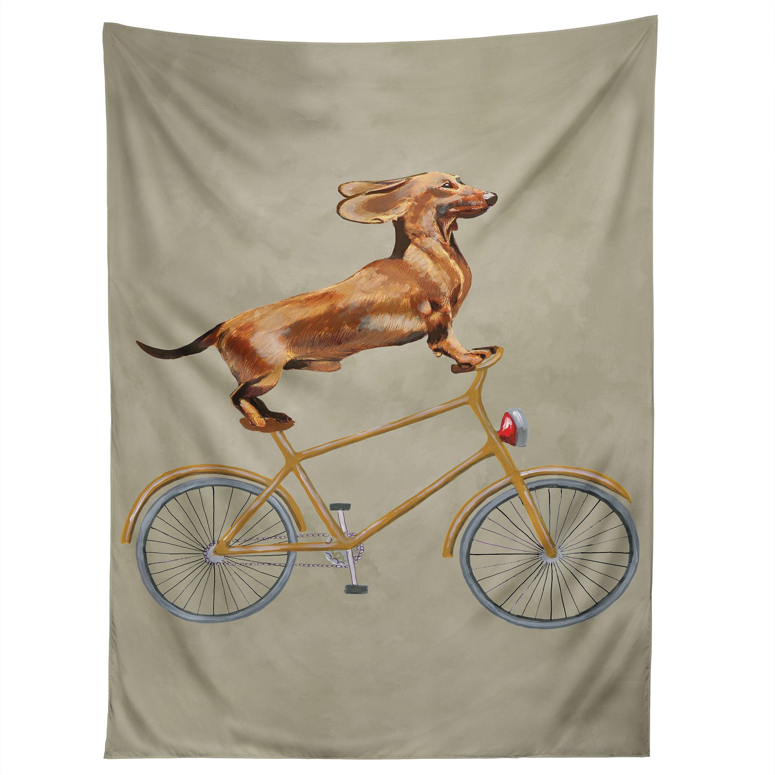 DASCHUND ON BICYCLE tapestry 75x100