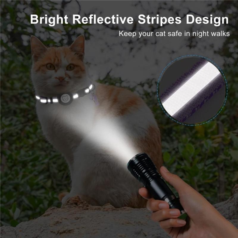Pet Collar Adjustable Cats Collar with Reflective-Stripe & Tracker-Protector Dogs Nylon Breakaway Collar Pet Supplies