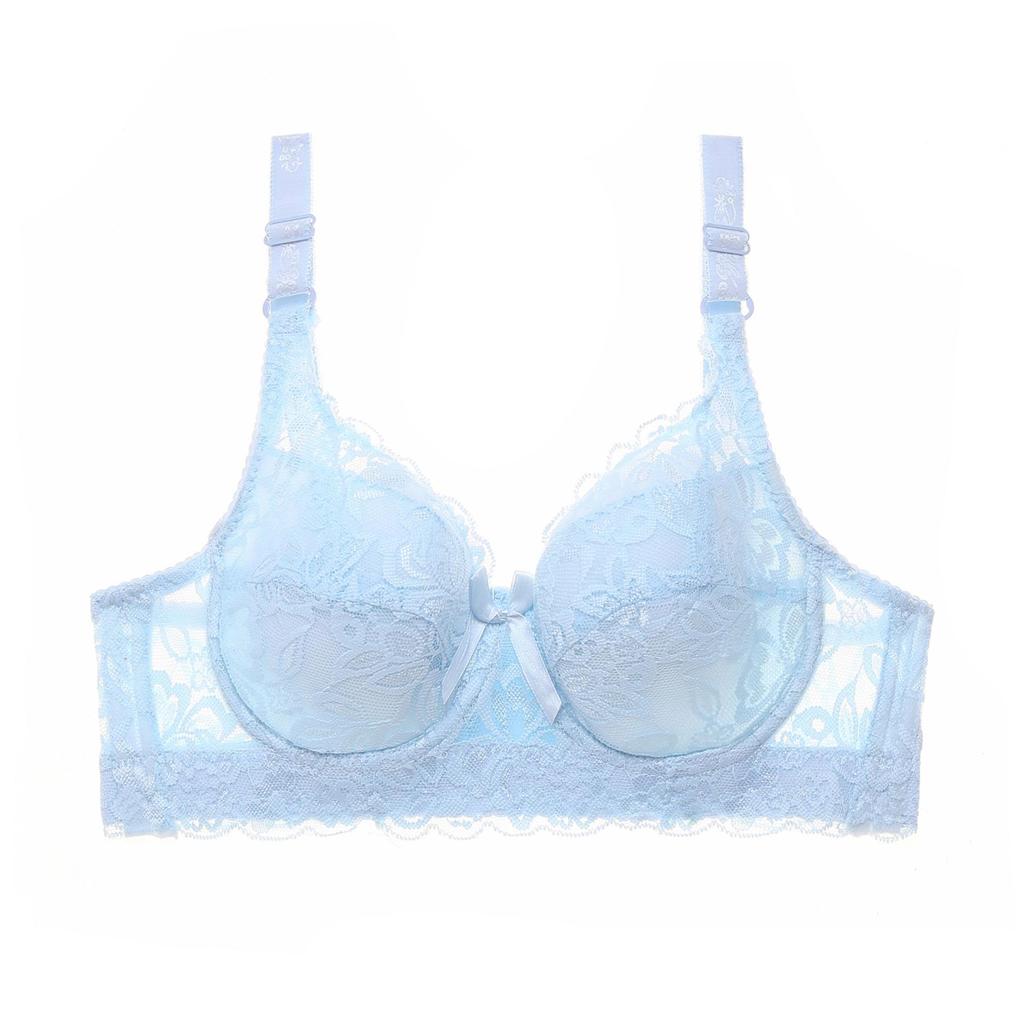 Sutiã ultrafino feminino underwire push-ups sutiã de renda sutiã maior peito cor sólida 3/4 copo grande