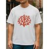 European Sizes Red Retro Distressed Coral Branch Pattern Print, All-season Casual Men's T-shirt, Comfortable and Breathable Casual Sport Top