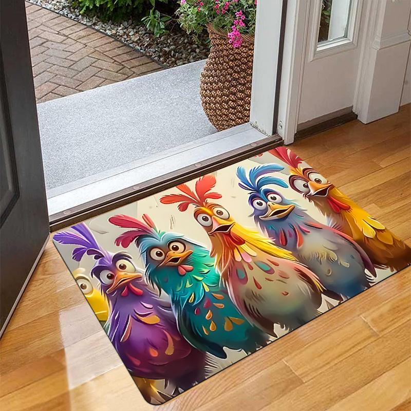 

Funny Chicken Theme Doormat, Colorful Cartoon Chick Non-Slip Rug for Indoor Outdoor, Entryway, Kitchen & Bathroom 40x60cm