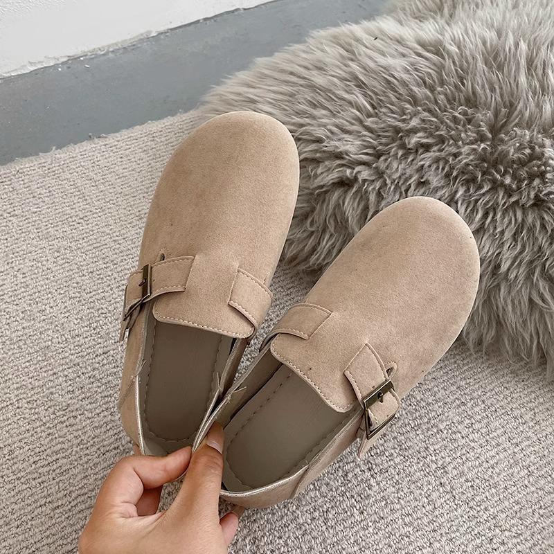 

Birkenstock shoes women s 2025 new winter velvet all-inclusive leather spring and autumn single shoes flat-bottomed one-pedal Doudou shoes cotton s 35