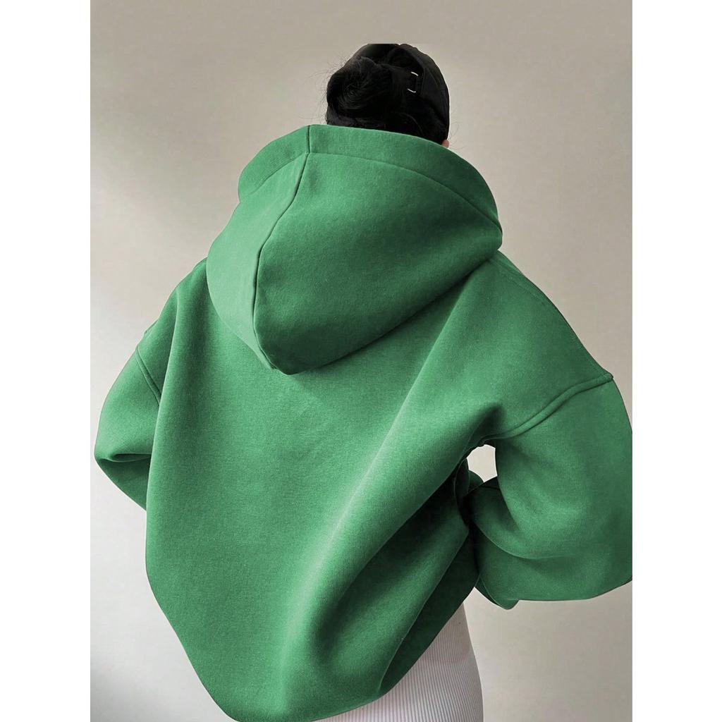 Autumn and Winter Women's Sportswear Solid Color Long Sleeved Hooded Solid Color Loose Sweatshirt