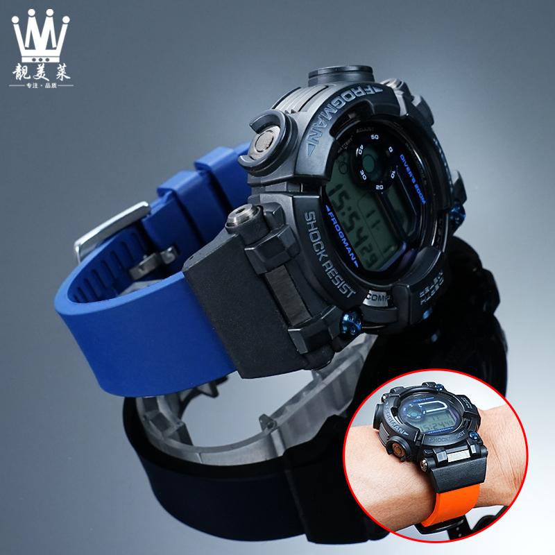 For Casio 6th Generation Black and Blue Frogman 3445 GWF-D1000B Modified Fluororubber Strap Accessories Men's Anti Sailor Chain