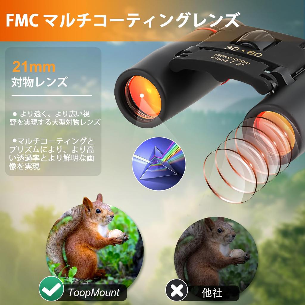 ToopMount 30x60 Compact Prism Folding Portable Telescope with Waterproof and Lightweight Optics for Bird and Opera Binoculars, Multi-Coated Lenses,