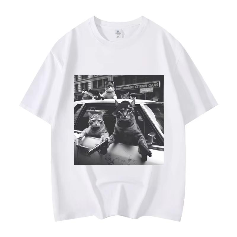 Zabawne koszulki graficzne z memem o kocim gangu Męskie Damskie Modne Vintage Koszulki z krótkim rękawem Wysokiej jakości bawełna Koszulki oversize