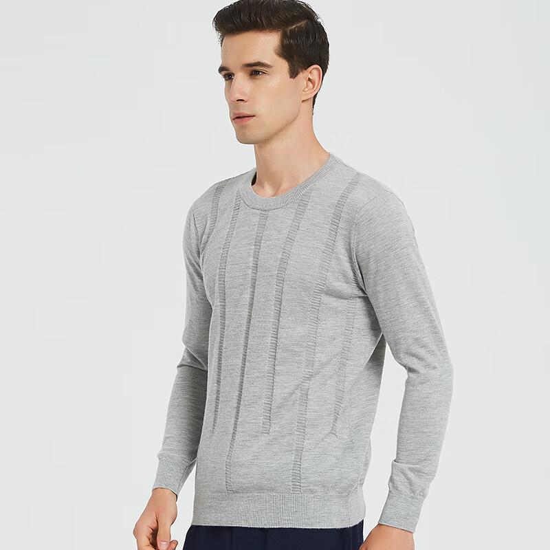 Hengyuanxiang Men's Striped Round Neck Thin Pure Cashmere Sweater