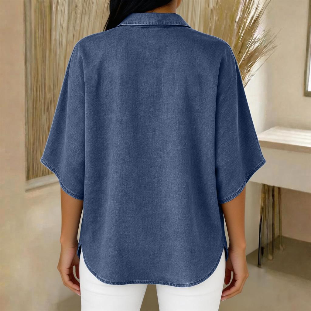 Women's Casual Loose Fashion Distressed Denim Pullover Top