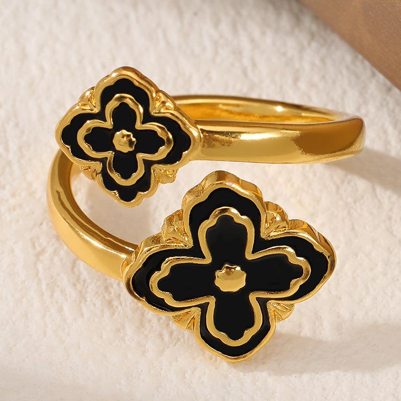 

Кольцо из цинкового сплава, двухслойное, с цветком, с капающей эмалью, бижутерия, модное, винтажное, полностью полированное, с крестом, женское opening adjustable