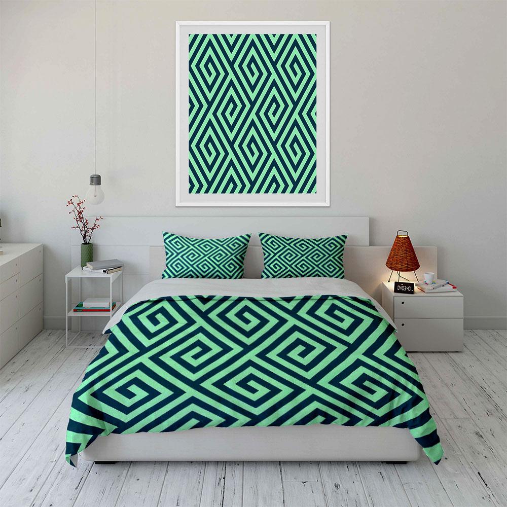 Geometric Diamond Spiral Pattern Bedding Set For Kids Luxury Gift 3Pcs Digital Print Comforter Set Soft Comfortable Breathable