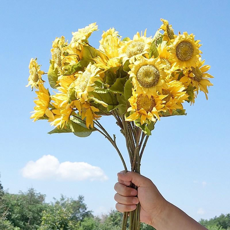 5pcs Artificial Sunflowers Branch Silk Fake Flowers Hotel Restaurant Decor Simulation Countryside Sunflower Home Decoration