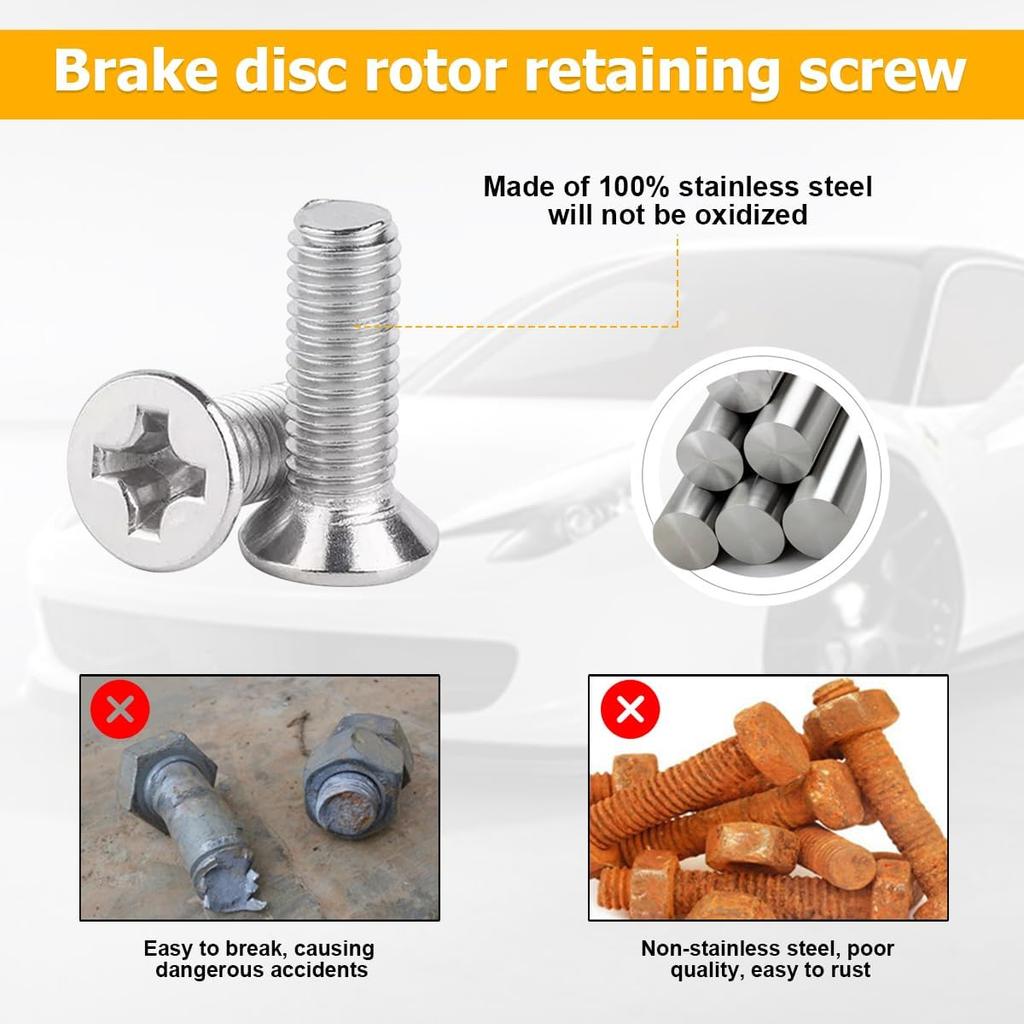 Osilly 16pcs Car Brake Disc Rotor Screws, 93600-06014-0H, Stainless Steel Retaining Screws for Front and Rear Rotor, Auto Replacement Hardware Bolts