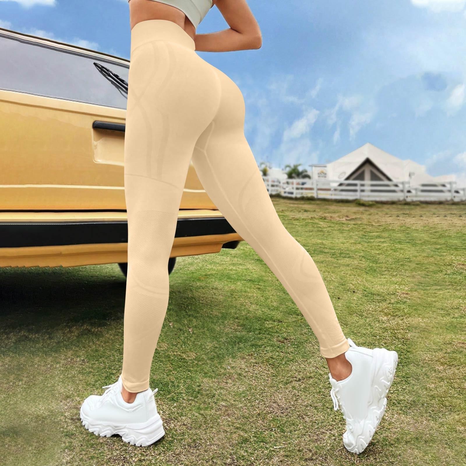 

Женские модные однотонные штаны для йоги с высокой талией, узкие спортивные штаны для фитнеса L бежевый