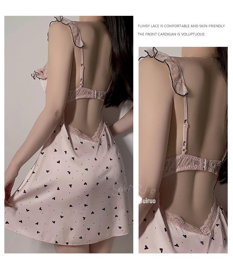 Krajková noční košile Guiruo Deep V s vycpanou podprsenkou – dámská nadměrná velikost 