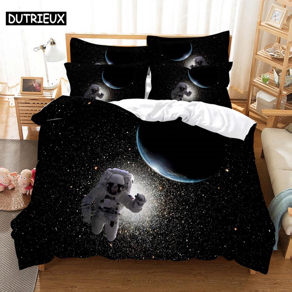 3D Digital Printing Fashion Design Astronaut Bedding Set, Queen Size Duvet Cover Set (135x200cm)&set