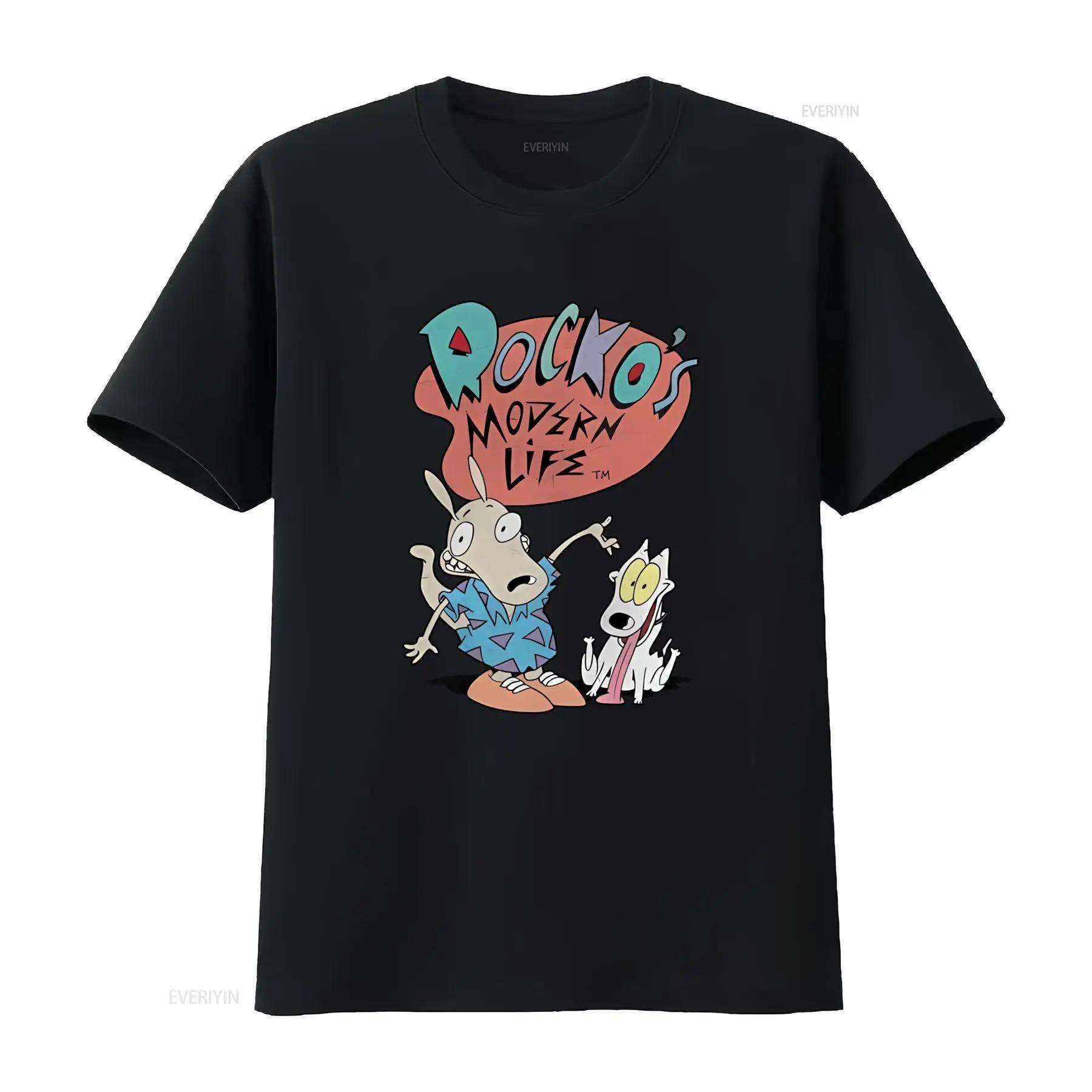 

Rocko s Modern Life Mens T Shirt Rocko Spunky Posed Under Logo Print Casual vintage Washed designer clothes Breathable Stylis... S разноцветный