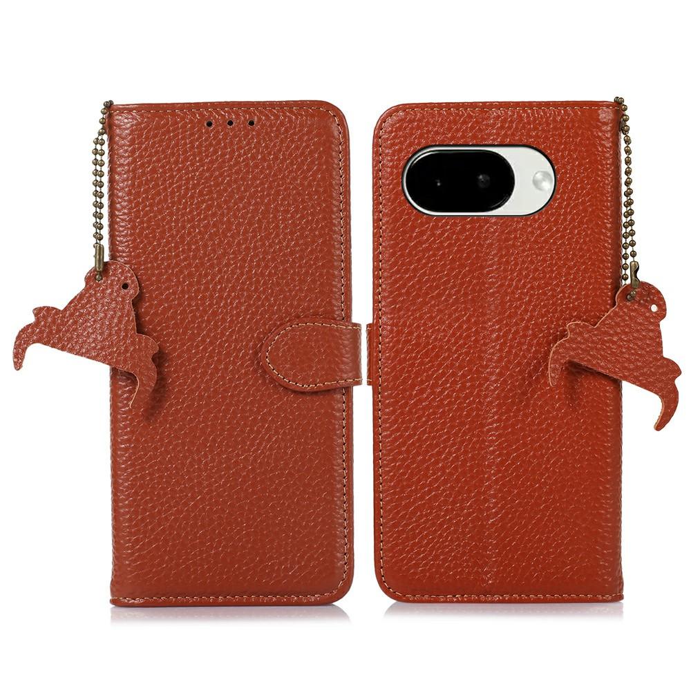 For Google Pixel 10a Case RFID Blocking Genuine Cow Leather Phone Cover Litchi Texture