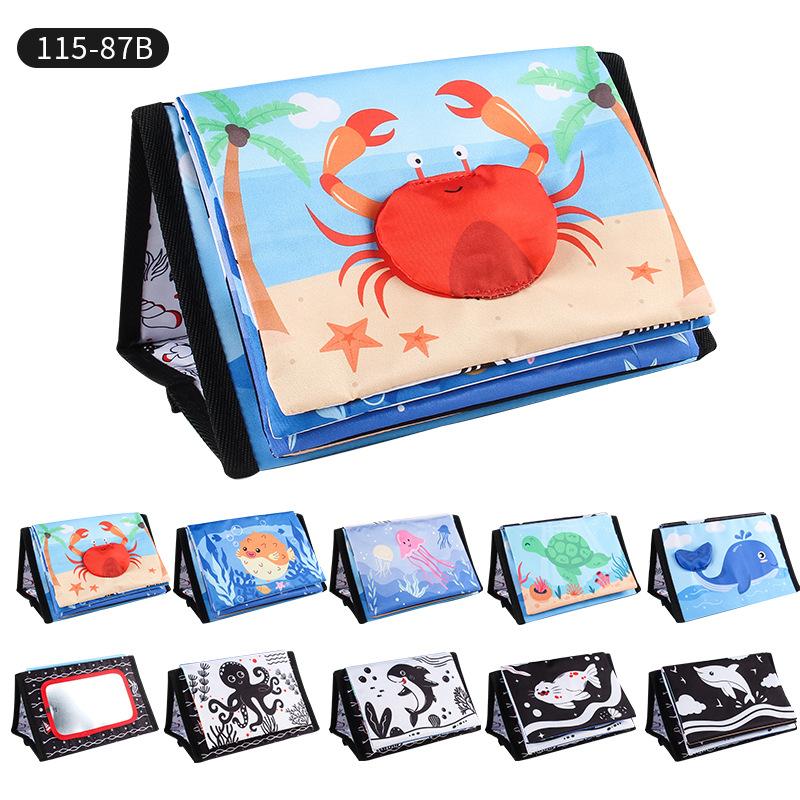 Source Factory 0-3 Year Old Baby Folding Desk Calendar Cloth Book, Fun Mirror Cloth Book Toy Animal Color English Cognition