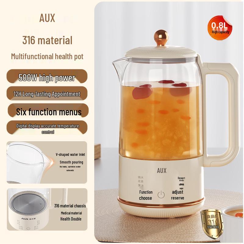 Aux Electric Kettle: Automatic Power-Off Health Pot, 304/316 Stainless Steel for Household Boiling Water.