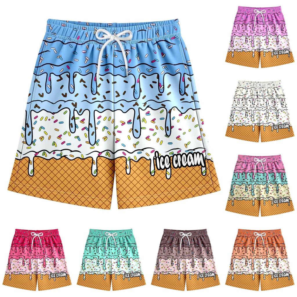 Children's Casual Floral Ice Cream Printed Shorts Drawstring Beach Pants