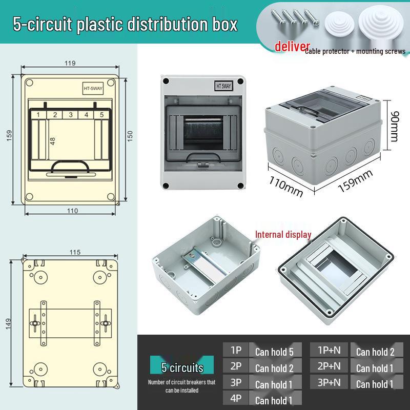 HT-Circuit Waterproof Outdoor Distribution Box for Construction and Household Electric Metering, Surface Mounted Switch Box.