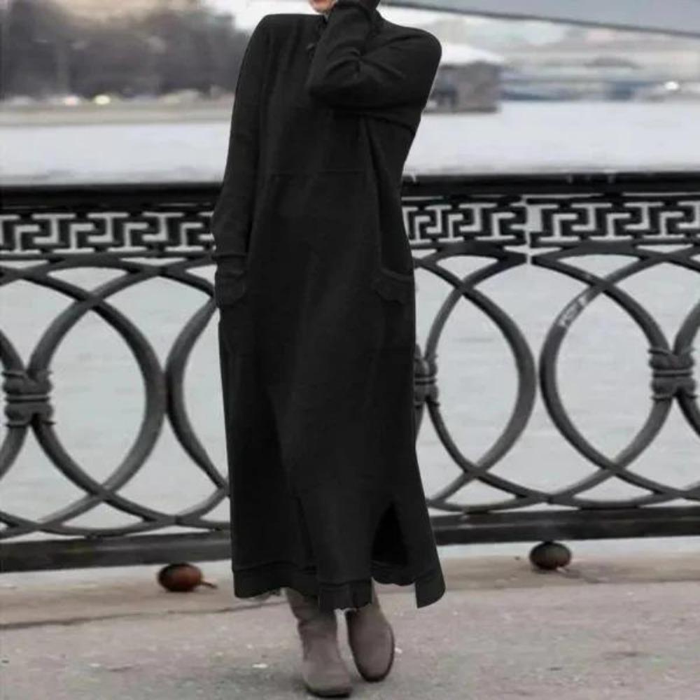 LYRIA New Autumn and Winter Loose Long Skirt Plus Velvet Sweatshirt Casual Dress Women Fashion Solid O Neck Long Sleeve Holiday Dress 5XL