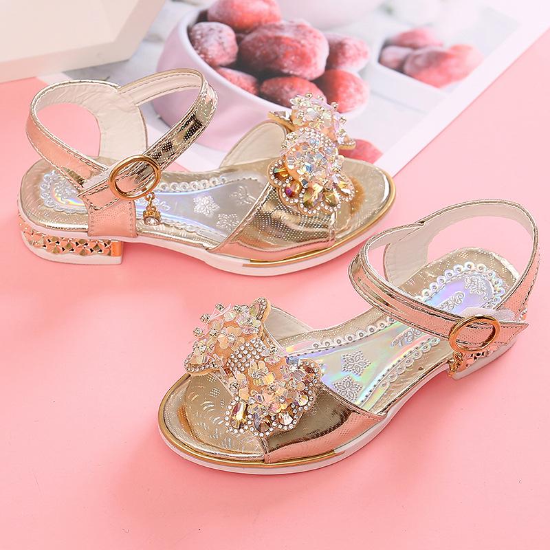 Girls Dance Shoes with Shiny Bows Kids Sandals Non-slip Soft Sole 2025 Summer New Children Princess Shoes for Party Wedding